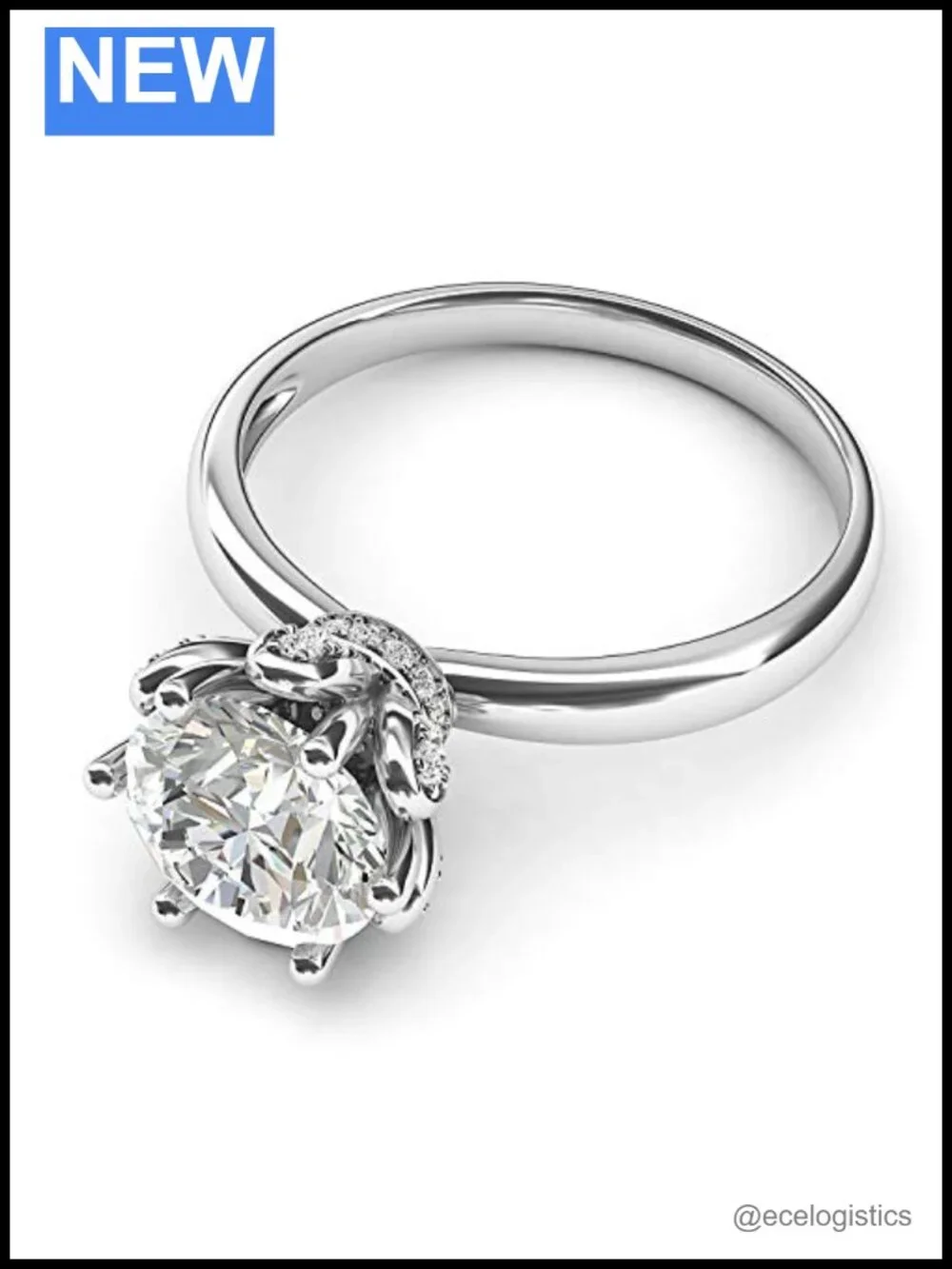 Sterling Silver Flower Engagement Ring 2CT Simulated Diamond 6-Prong